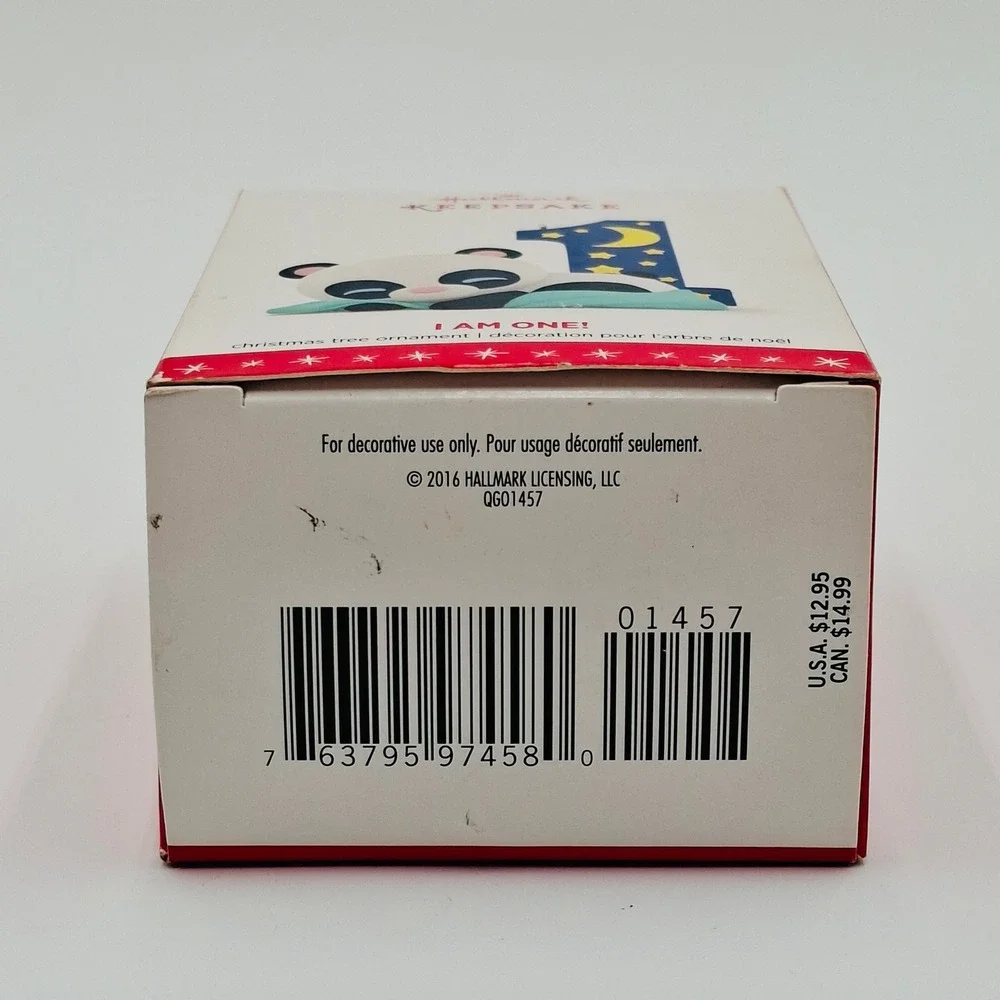 Hallmark Keepsake Ornament I Am One 1st Birthday Panda Bear 2016 Jake Angell Box